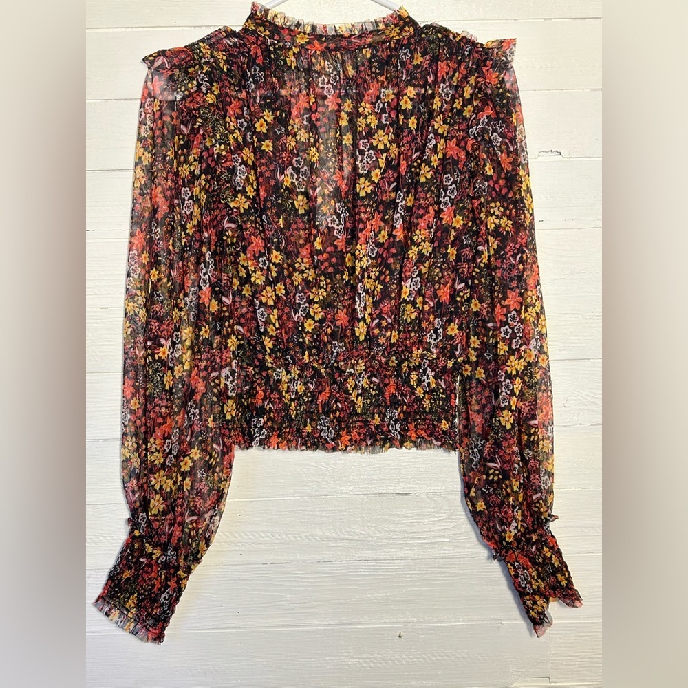 Free People Twyla Blouse, women’s size medium. Cropped sheer floral print. EC - Picture 4 of 7